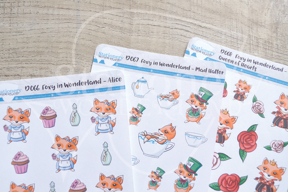 Foxy in Wonderland decorative planner stickers - Alice, Mad Hatter, Qu –  Stationery Wonderland