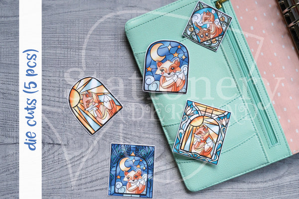 Art Nouveau Foxy die cuts - Stained glass Foxy embellishments