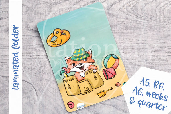 Sea, fox and fun Foxy clear laminated folder - Hobonichi weeks, original A6, cousin A5, B6 and quarter size planner pocket