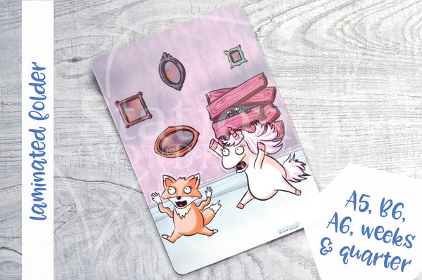 Foxy's house of horror clear laminated folder - Hobonichi weeks, original A6, cousin A5, B6 and quarter size planner pocket