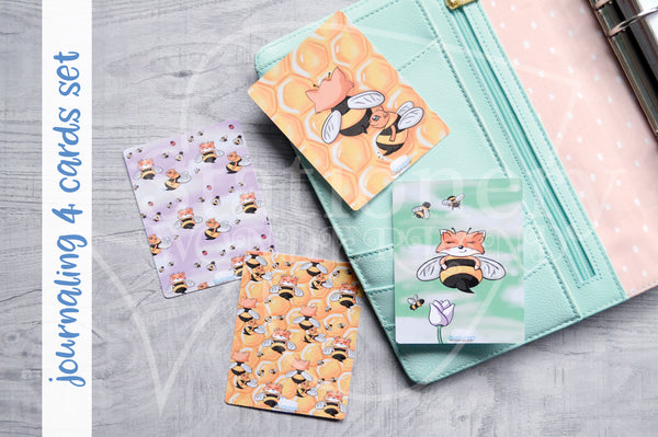 Bee Foxy hand-drawn journaling cards for memory planners 3x4"