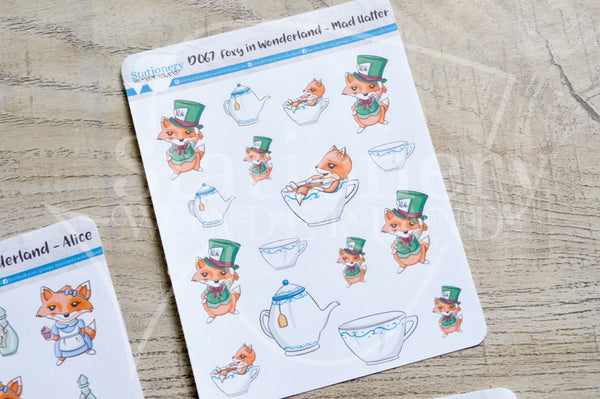 Foxy in Wonderland decorative planner stickers - Alice, Mad Hatter