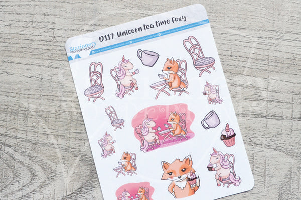 Unicorn tea time Foxy decorative planner stickers