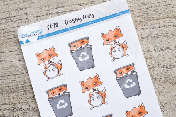 Trashy Foxy, garbage and recycle functional planner stickers