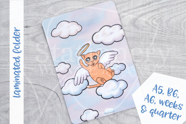 Angel Kitty clear laminated folder - Hobonichi weeks, original A6, cousin A5, B6 and quarter size planner pocket