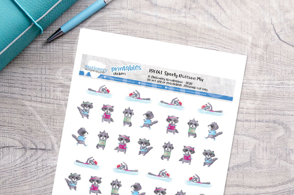 Sporty raccoon Printable Functional Stickers