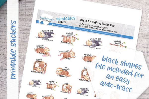 Adulting sloths Printable Functional Stickers