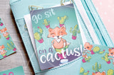 Succulent Foxy, Foxy cacti hand-drawn journaling cards for memory planners 3x4"