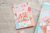 Salty Foxy, Foxy gets an ice cream hand-drawn journaling cards for memory planners 3x4"