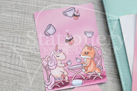 Unicorn tea time Foxy hand-drawn journaling cards for memory planners 3x4"