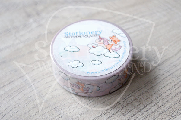 Foxy on her high unicorn hand-drawn washi tape - Washi roll, washi sampler