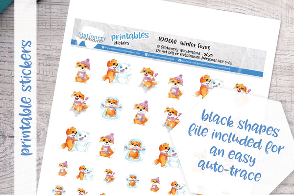 Winter Foxes Printable Decorative Stickers